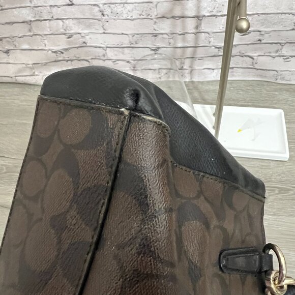 COACH Brown/Black Signature Coated Canvas Leather Mini Christie Carryall F36718 - Picture 7 of 10